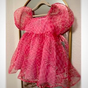 Girls Barbie Pink Organza Puff Dress